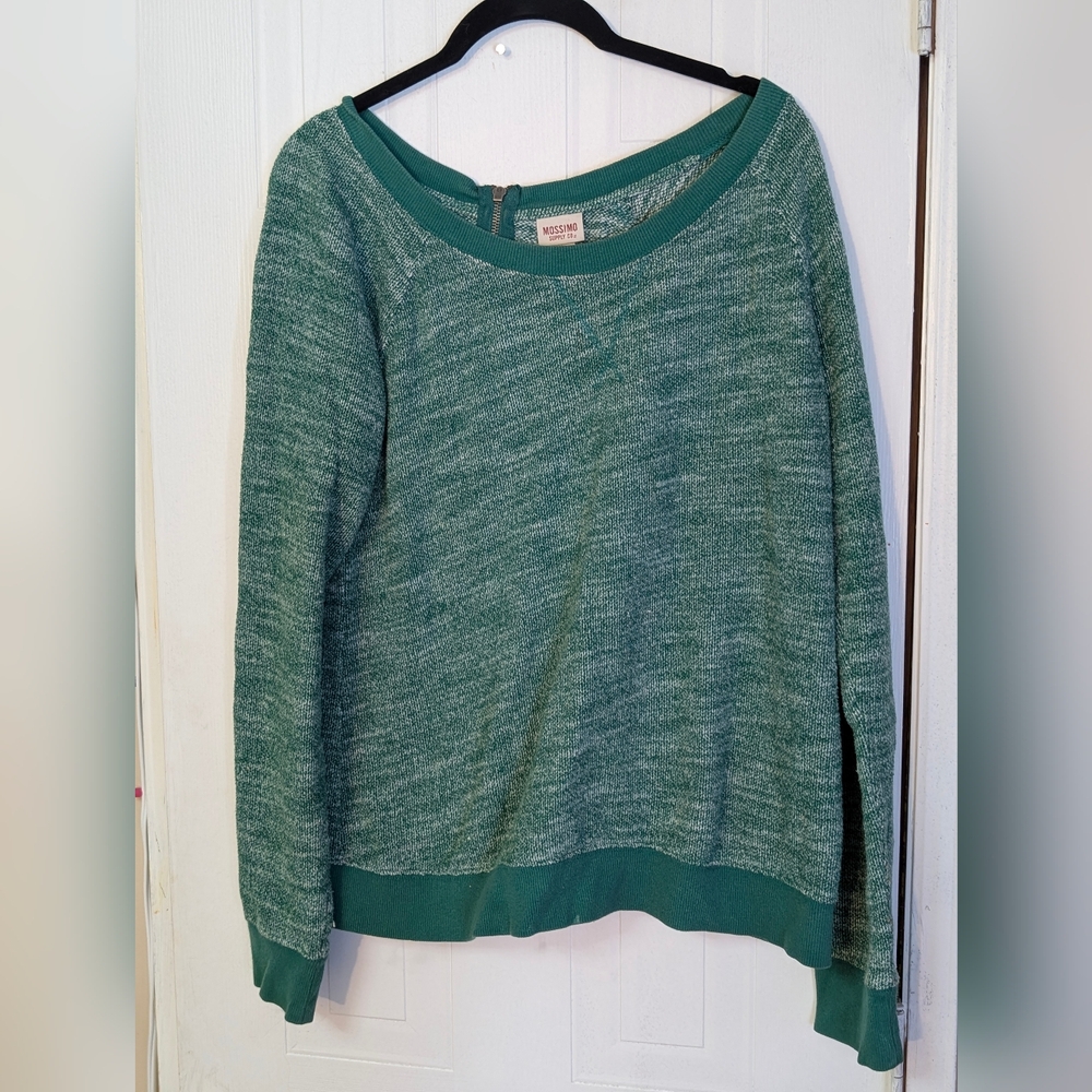Mossimo Supply Women's Green Sweater XL White Zip Up Back Slouch Shoulder